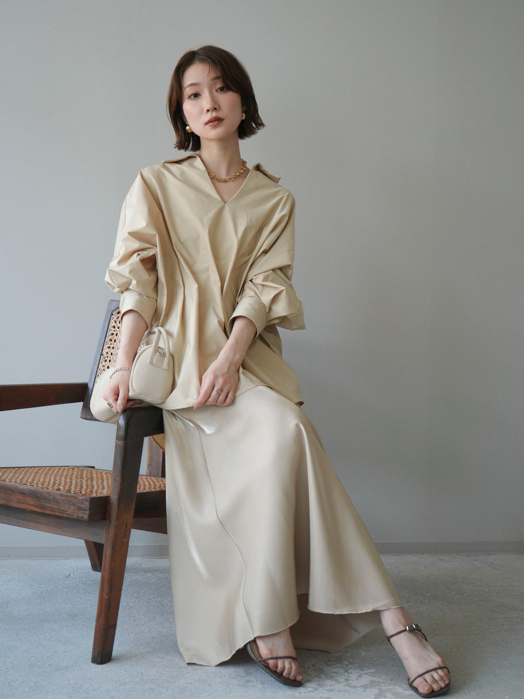 [予約]ウエストギャザースキッパーシャツ/beige