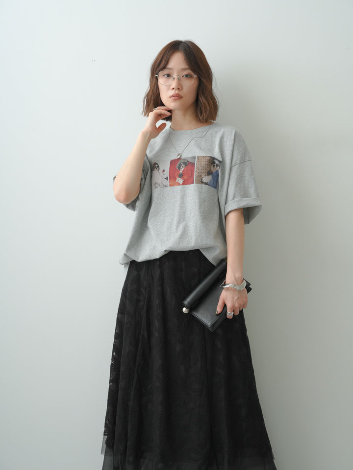 [SET]スリードッグフォトボックスTEE+フラワーレースレイヤードスカート(2set)