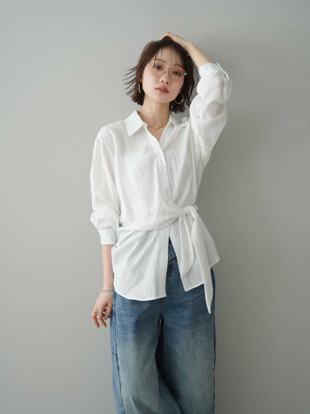 [予約]フロントアシンメトリーブラウス/white