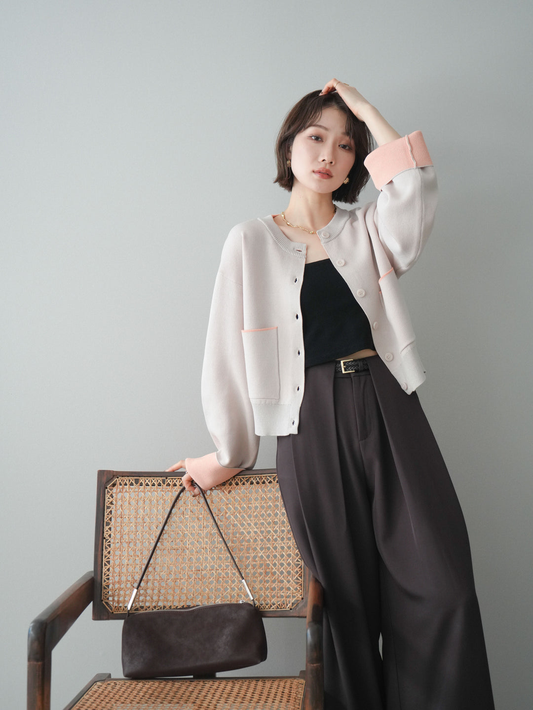 [予約]レーヨンポリダブルフェイスニットカーディガン/beige