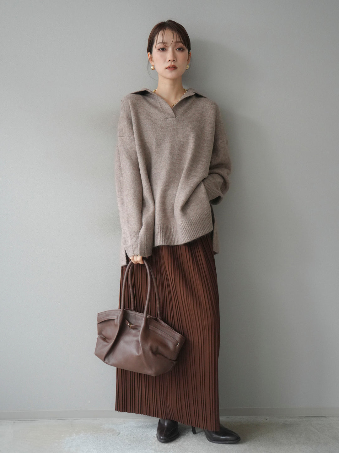 [予約]プリーツIラインスカート/brown