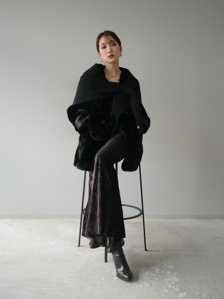 [予約]バッグ付エコファーノーカラーコート/black