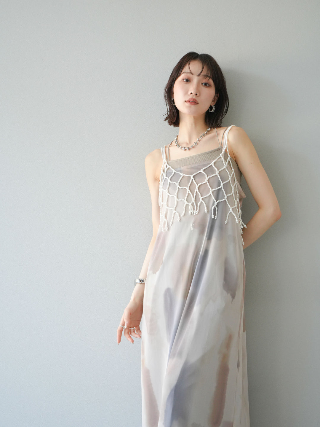 [予約]水彩アートシアーキャミワンピース/エクリュ