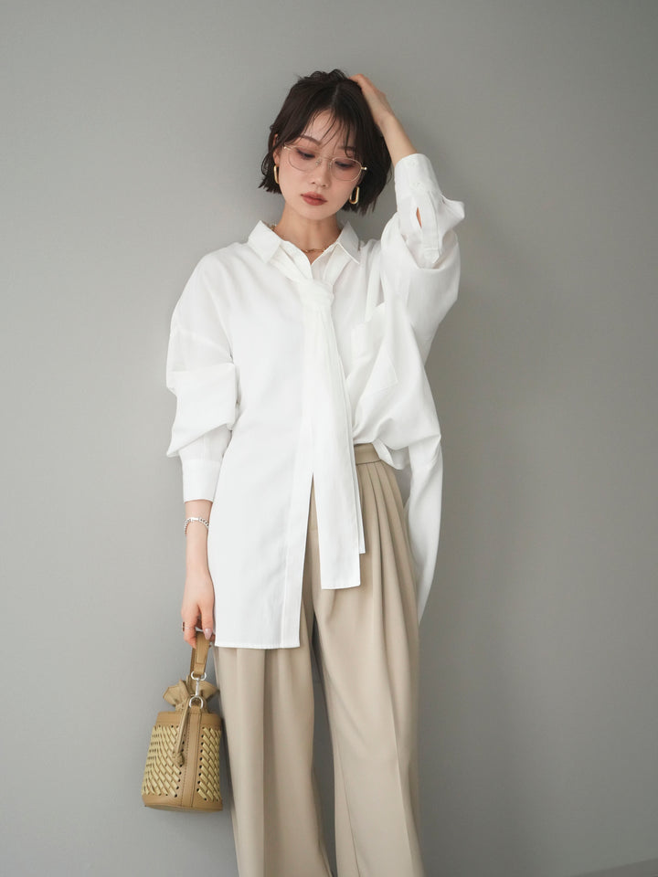[予約]コットンライクボウタイオーバーシャツ/offwhite
