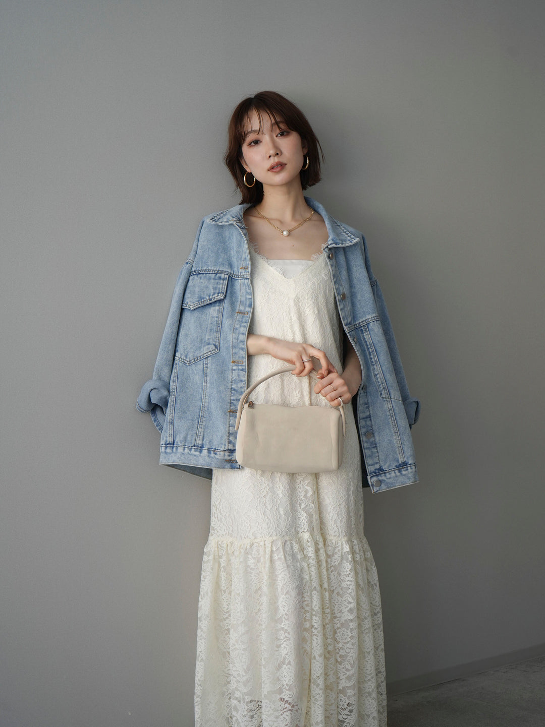 [予約]ギャザー切替レースキャミワンピース/ivory