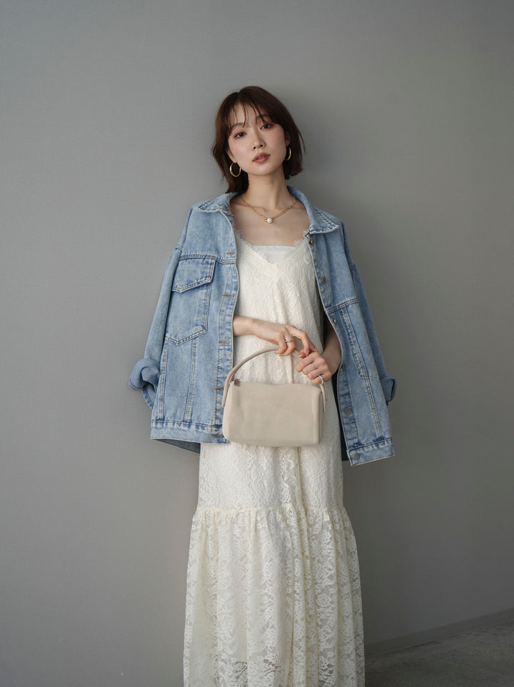 [予約]ギャザー切替レースキャミワンピース/ivory