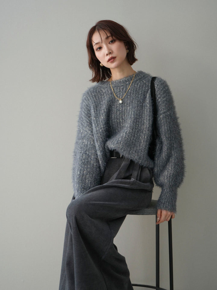 [SET]ボリュームスリーブシャギー MIXニットプルオーバー+選べるアクセセット(2set)