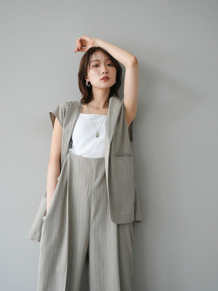 【着回しセット】[SET]ヘリンボーンストライプジレ+シアー切替ベロアトップス+ヘリンボーンストライプサロペット(3set)