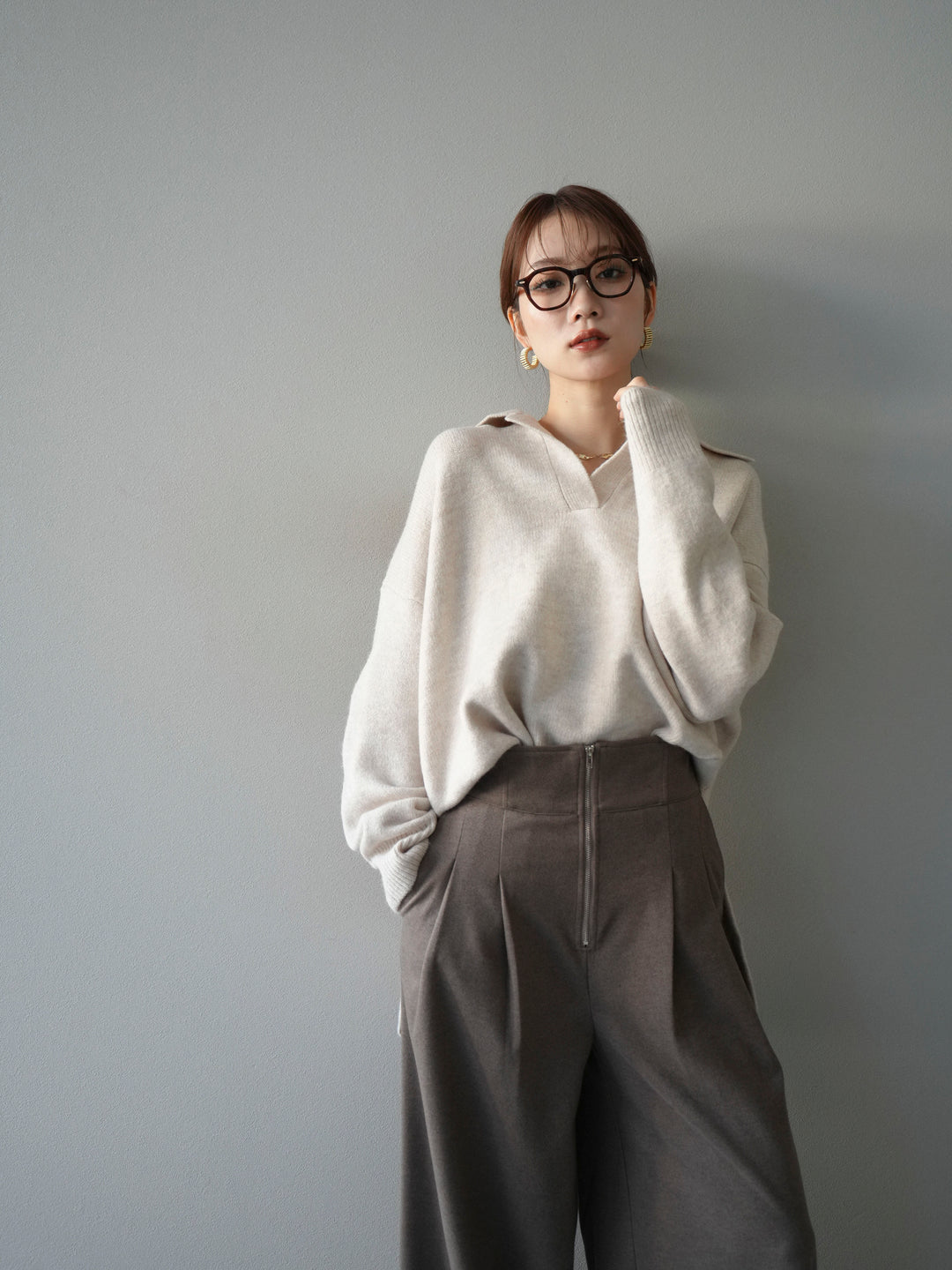 [予約]スキッパーオーバーニットプルオーバー/oatmeal