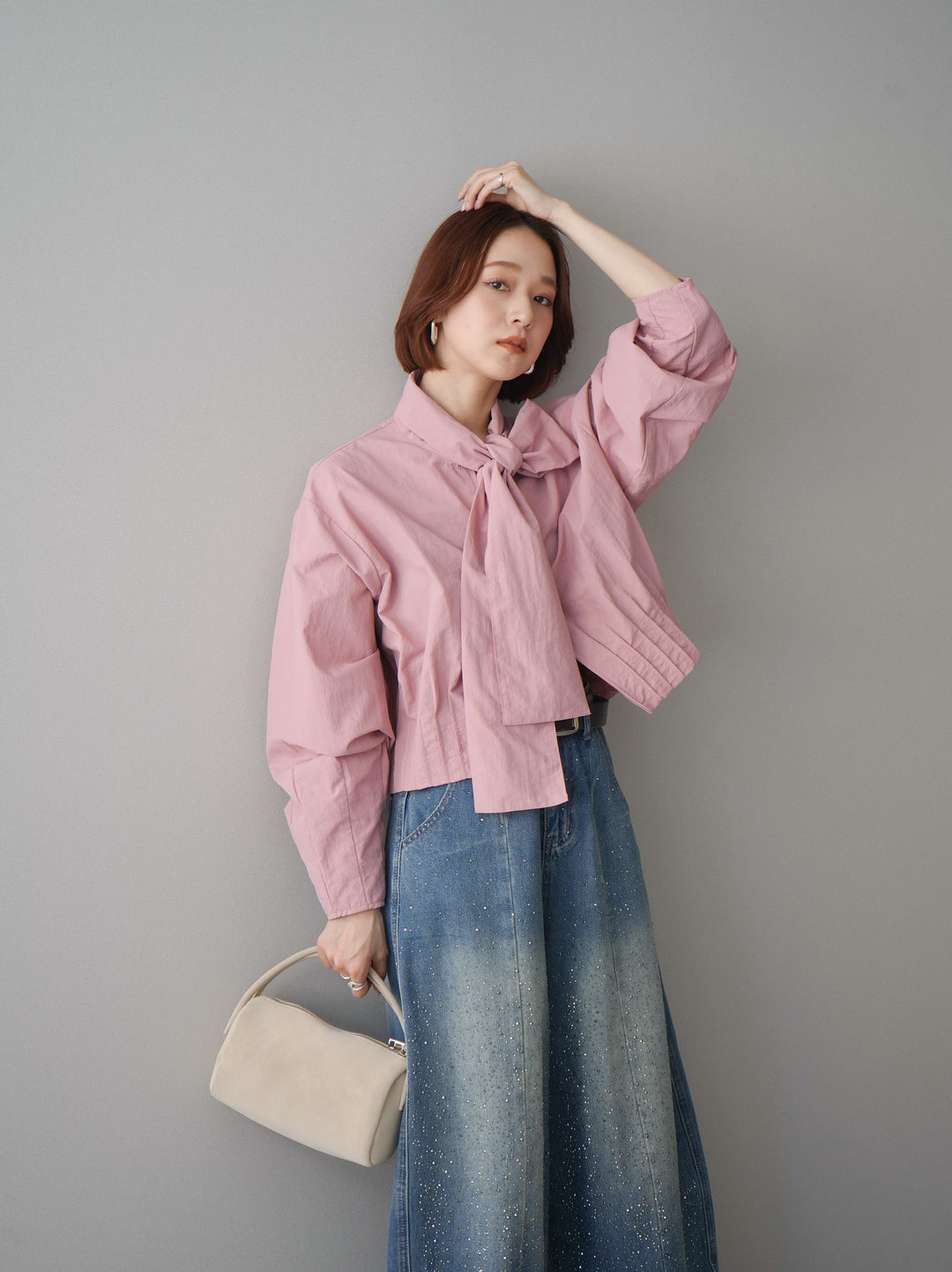 [SET]ボウタイ裾プリーツライトジャケット+ボウタイ裾プリーツライトジャケット(2set)