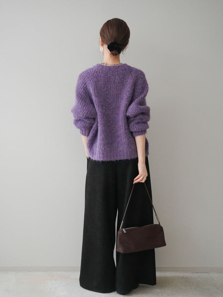 [予約]モチーフベルト付スエードタックワイドパンツ/black