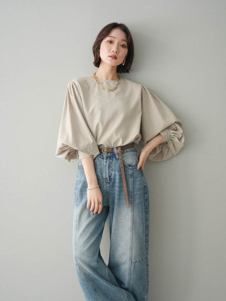 [予約]2WAYピーチスキンボリュームスリーブブラウス/greige