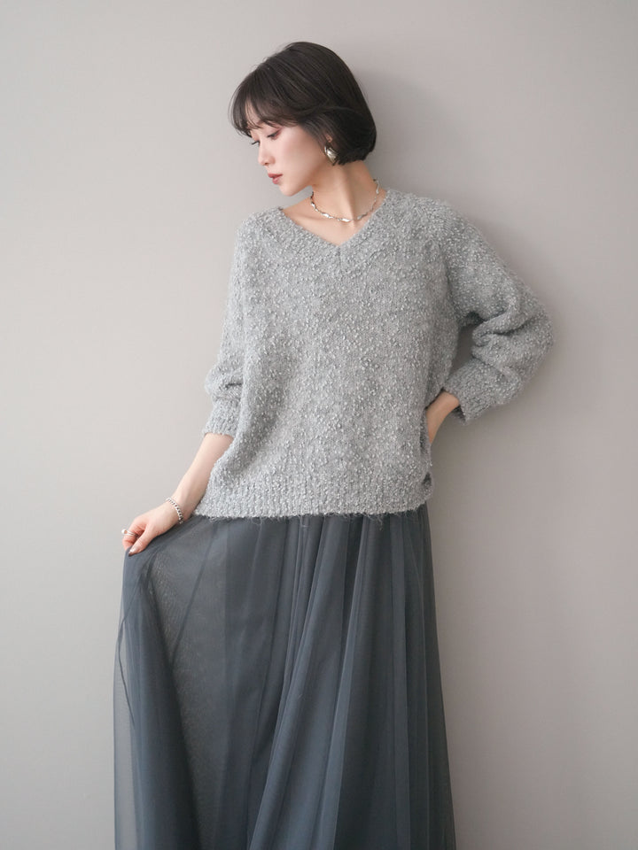 [SET]Vネックスラブニットプルオーバー+選べるアクセセット(2set)