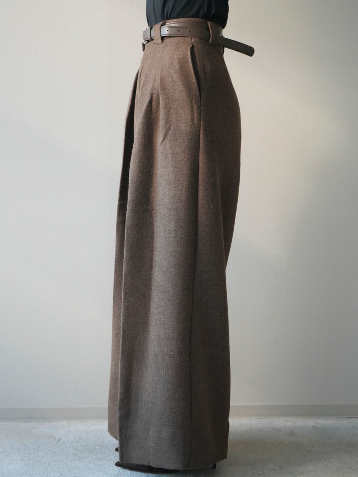 [予約]ウールタッチベルト付ワイドパンツ/brown