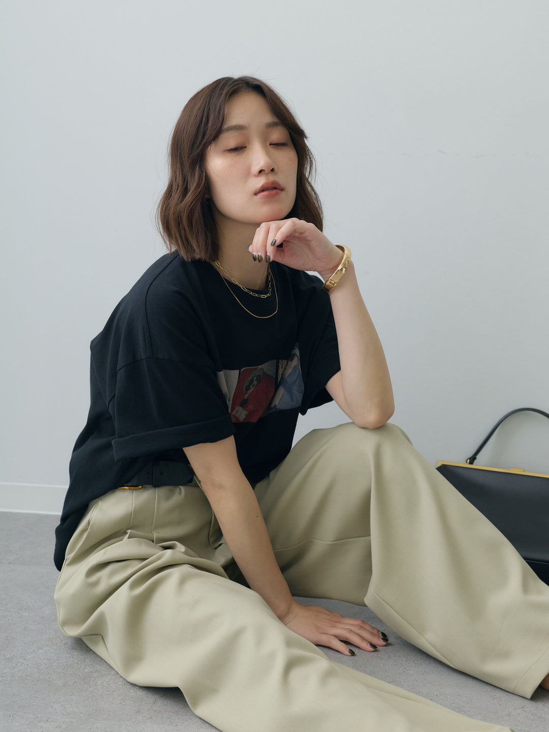 [SET]スリードッグフォトボックスTEE+アシンメトリーベルトタックワイドパンツ(2set)