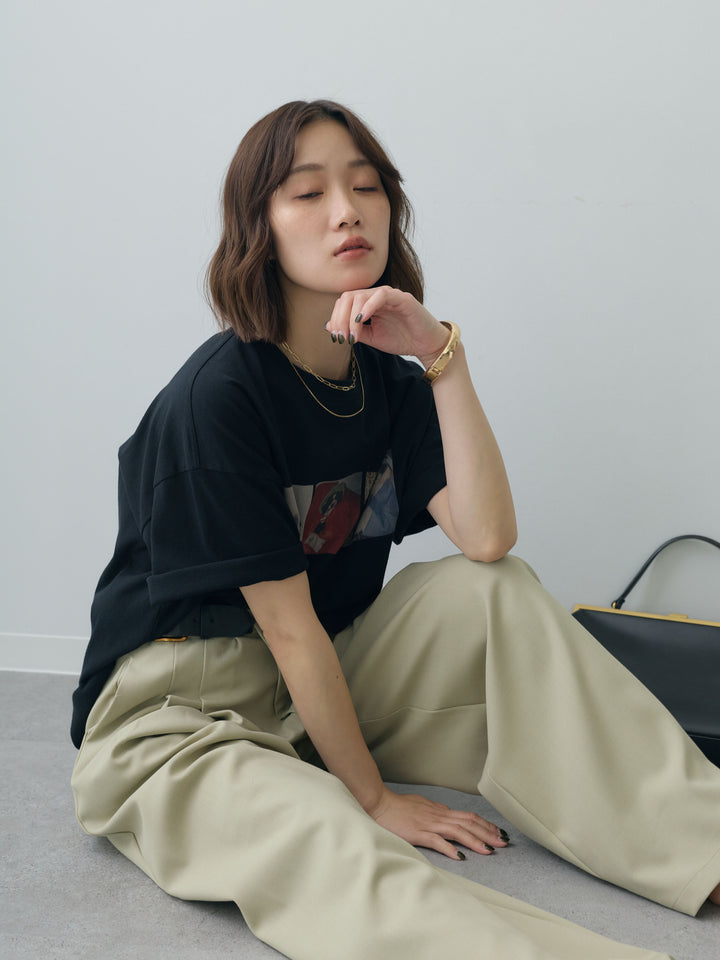 [SET]スリードッグフォトボックスTEE+アシンメトリーベルトタックワイドパンツ(2set)