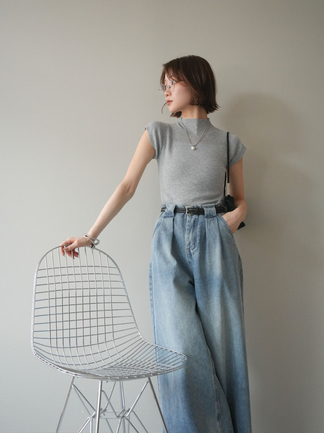 [SET]ビジューシアーフレンチニット+選べるアクセセット(2set)