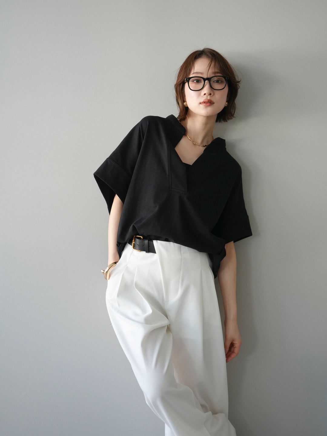 【預購】Skipper 寬袖短袖上衣 / 黑色