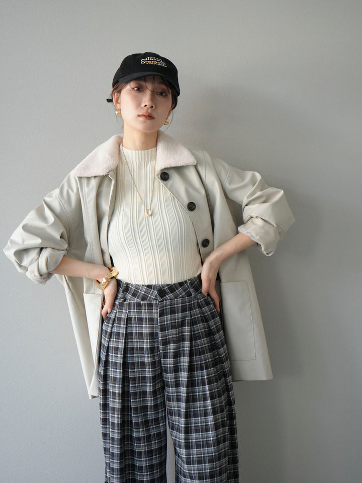 [予約]襟ボアレザーブルゾン/エクリュ