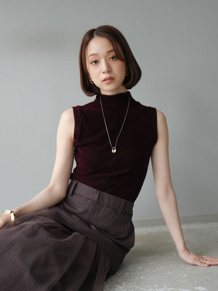 [予約]シアーベロアプチネックノースリーブトップス/ブラウン