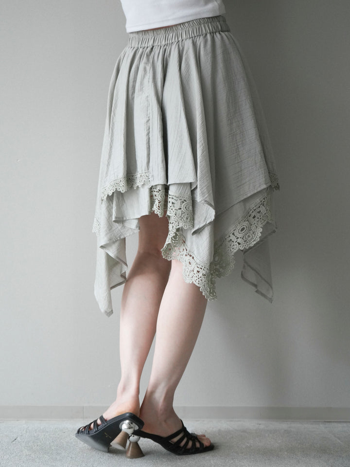 [予約]レースヘムアシンメトリースカート/gray