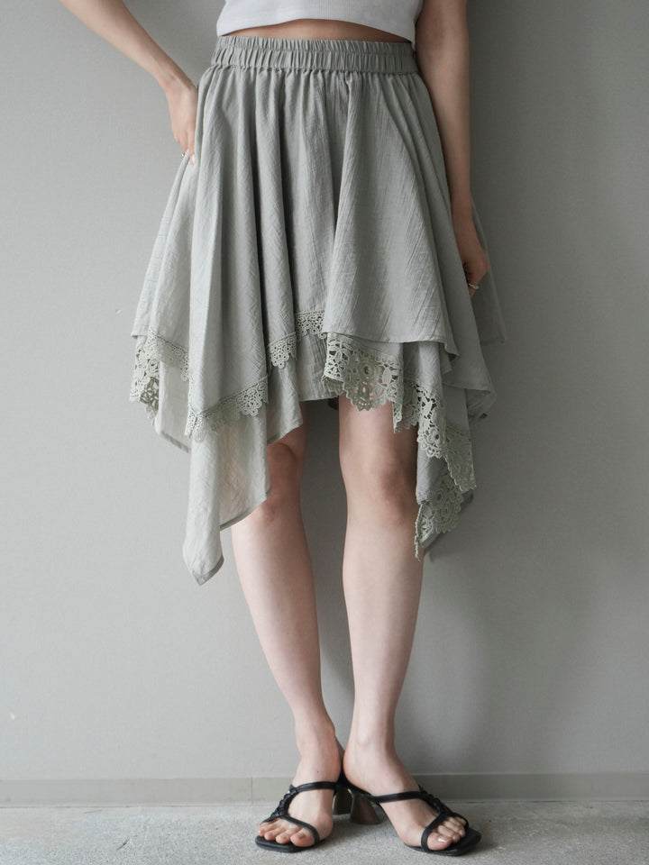 [予約]レースヘムアシンメトリースカート/gray