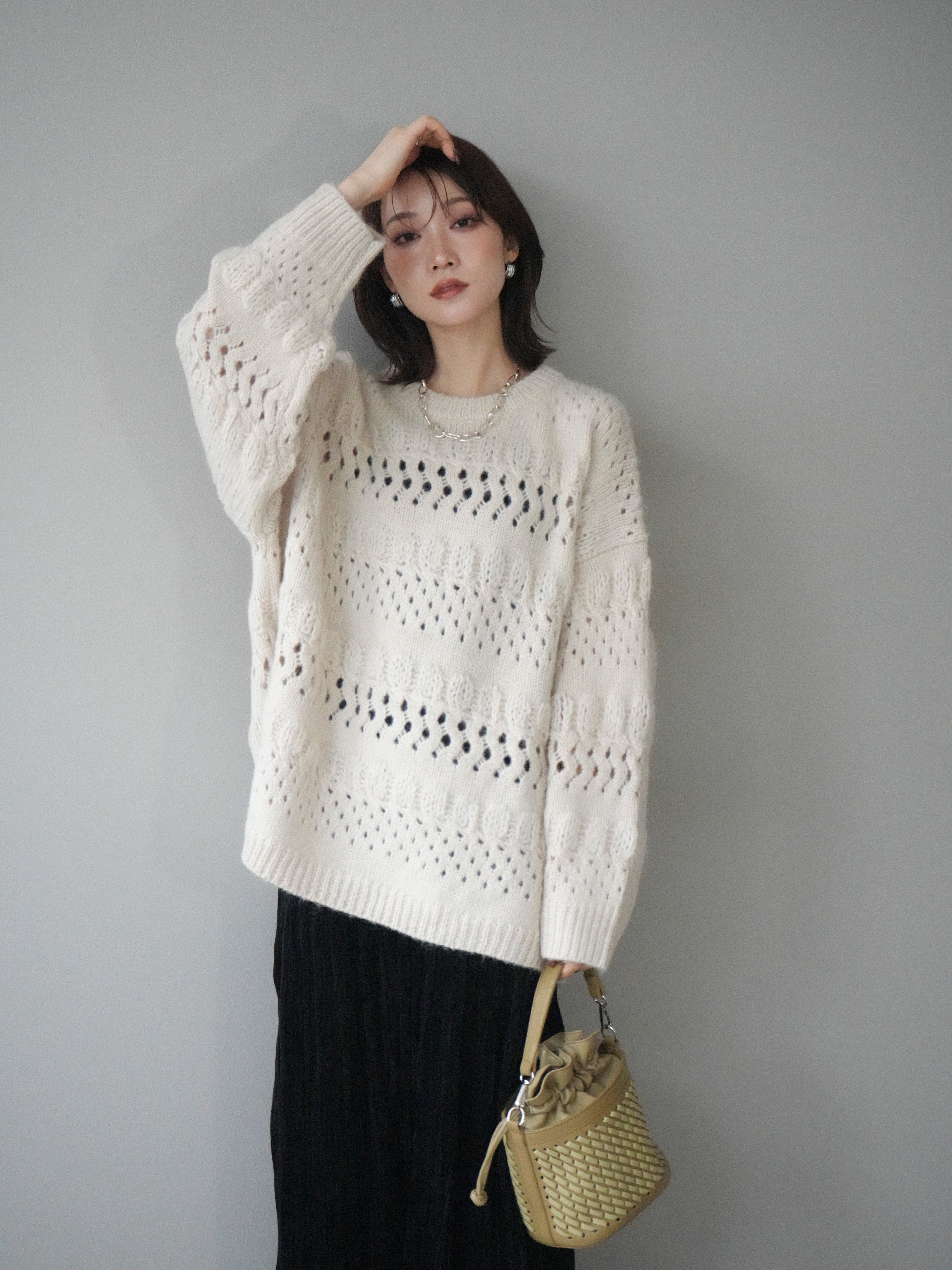 フォンデル＊ふわふわ起毛感 カシミヤ100% クルーネックリブニット