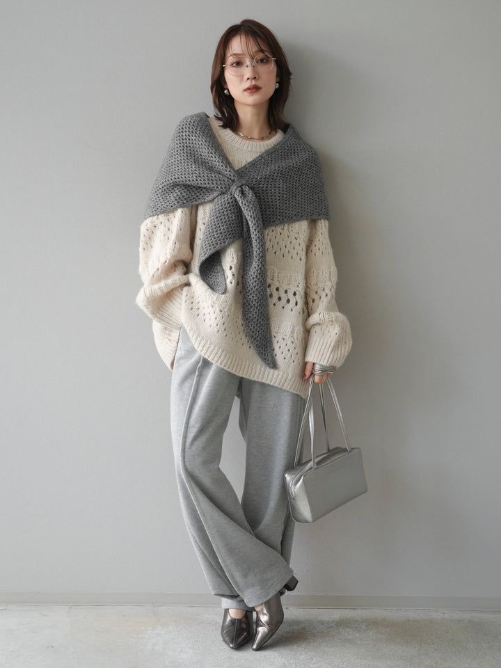 [予約]透かし編みクルーネックニットプルオーバー/ivory