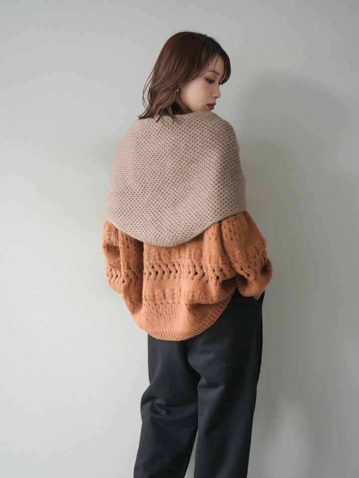 [予約]透かし編みクルーネックニットプルオーバー/brown