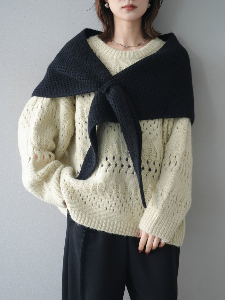 [予約]透かし編みクルーネックニットプルオーバー/green