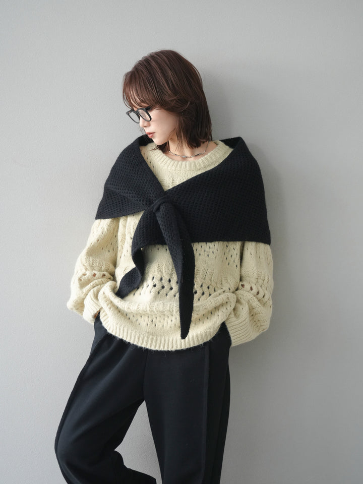 [予約]透かし編みクルーネックニットプルオーバー/green