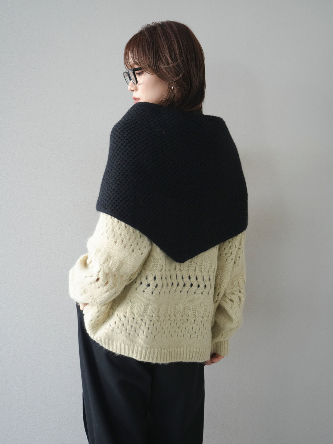 [予約]透かし編みクルーネックニットプルオーバー/green