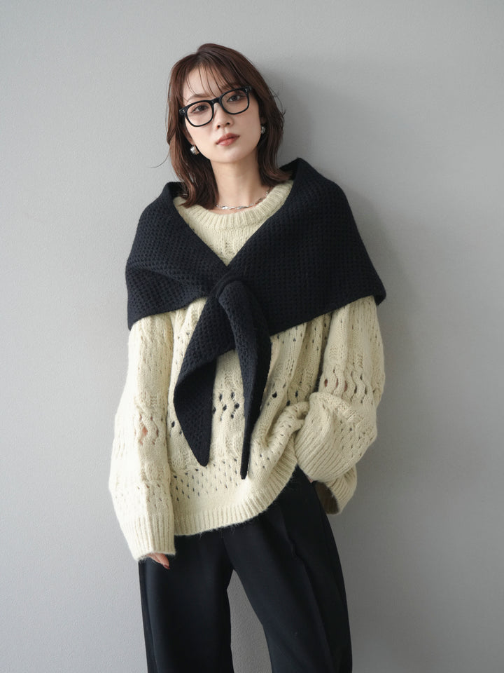 [予約]透かし編みクルーネックニットプルオーバー/green