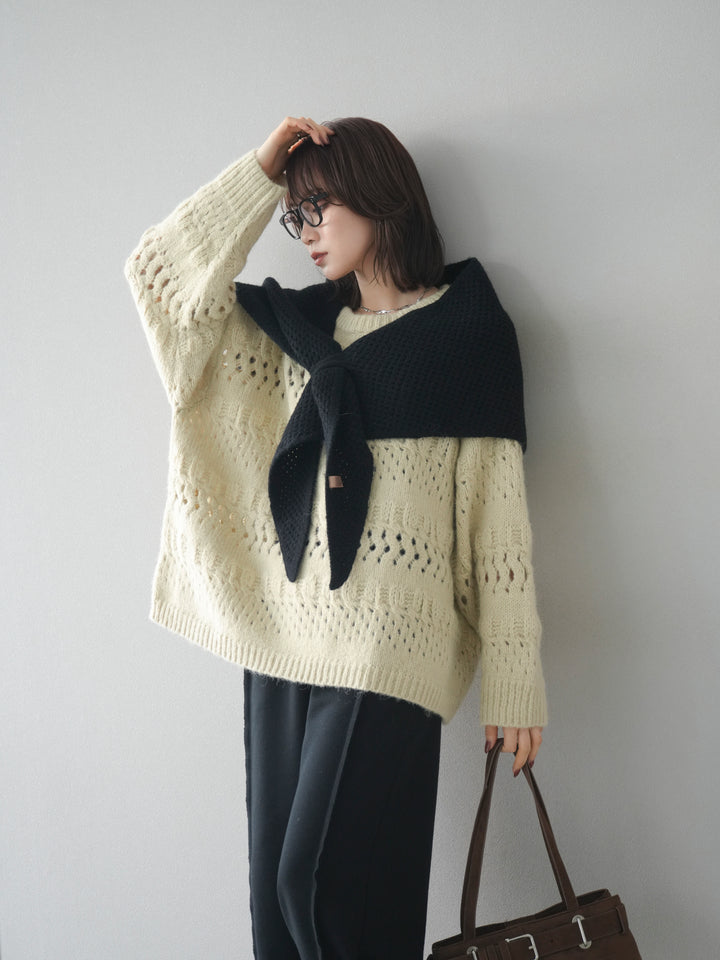 [予約]透かし編みクルーネックニットプルオーバー/green