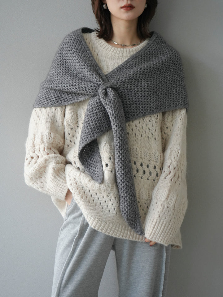 [予約]透かし編みクルーネックニットプルオーバー/ivory