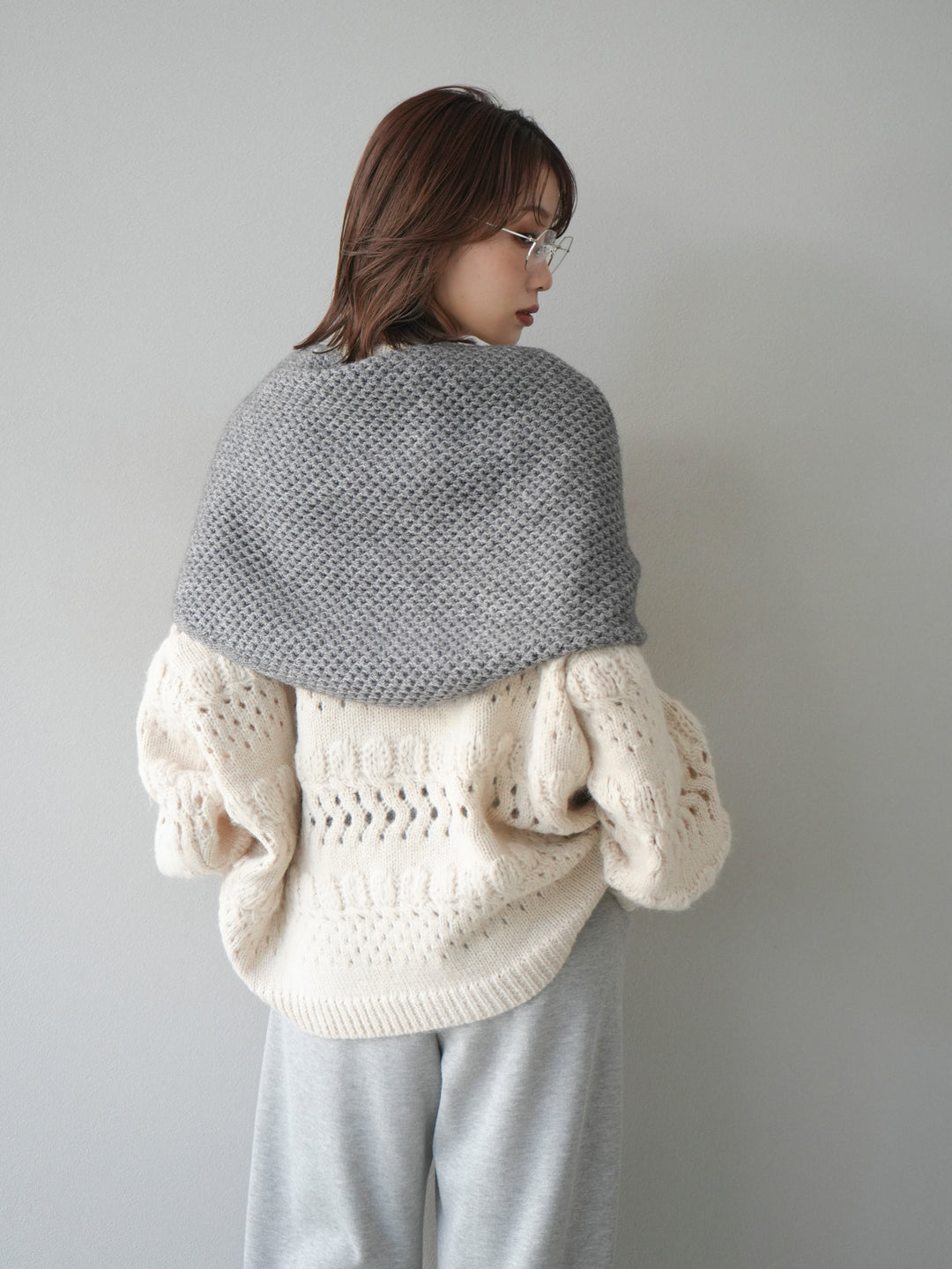 [予約]透かし編みクルーネックニットプルオーバー/ivory