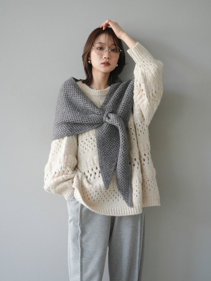 [予約]透かし編みクルーネックニットプルオーバー/ivory