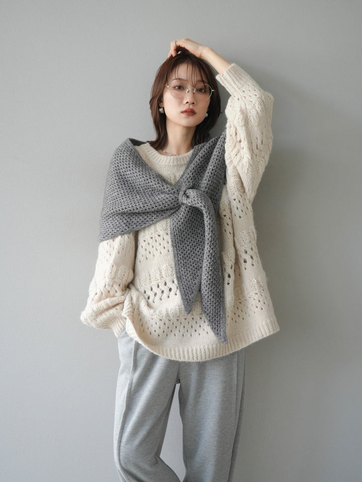 [予約]透かし編みクルーネックニットプルオーバー/ivory