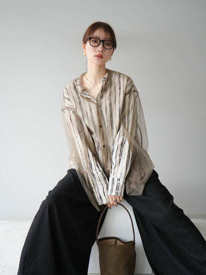 [予約]2WAYスリーブチュールシャツ/グレージュ