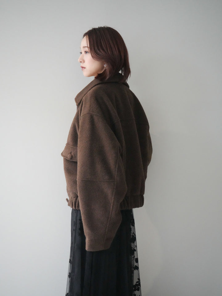 [SET]ウールライクフライトジャケット+アンティークボタンニットカーディガン+フラワーフロッキーチュールプリーツスカート(3set)