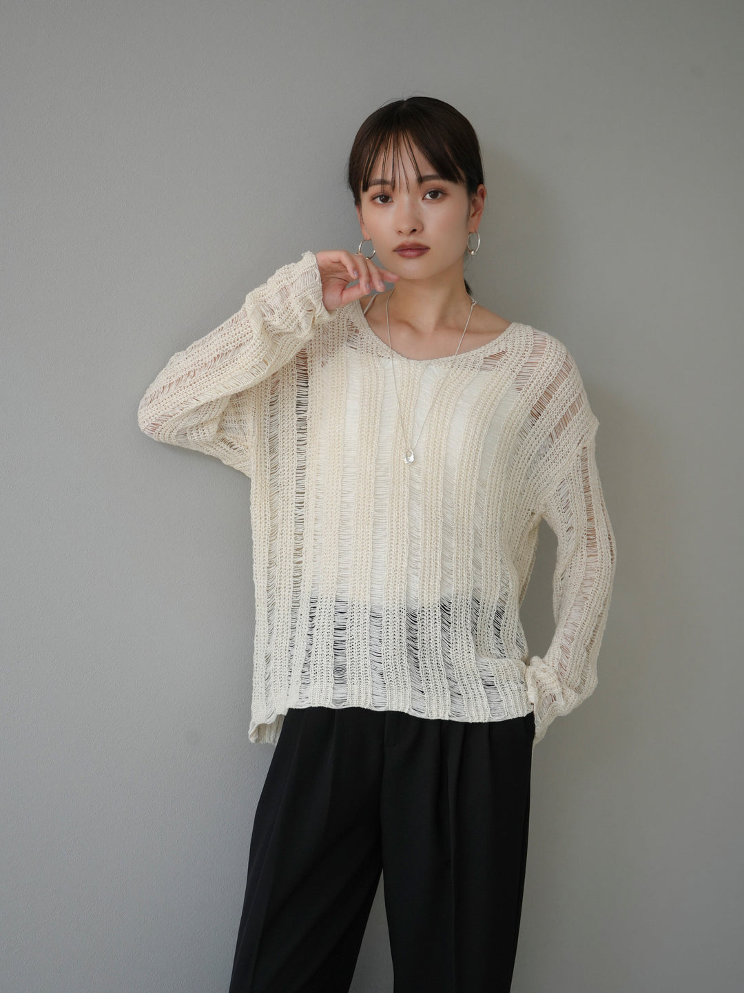 [Pre-order] Openwork Nuance Knit Pullover/Ivory