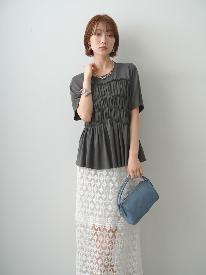 [SET]クールタッチシャーリングTEE+クロシェレースIラインスカート(2set)