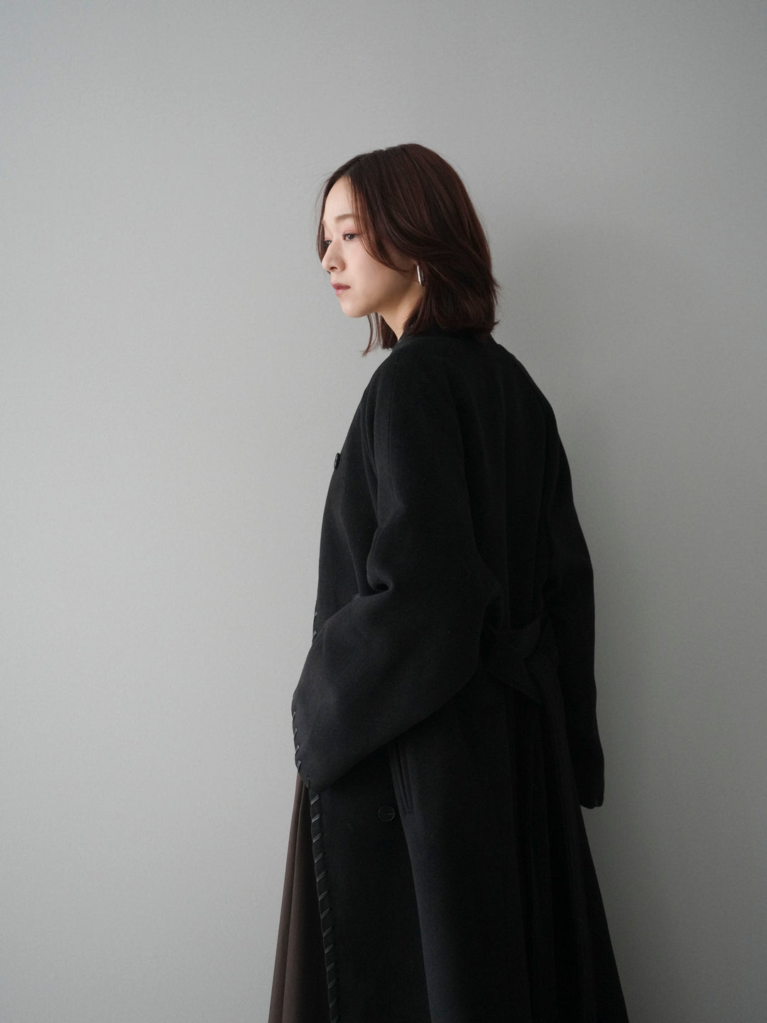 [SET]ハンドステッチ裏中綿ロングコート+モヘア衿付きボタンプルオーバー(2set)