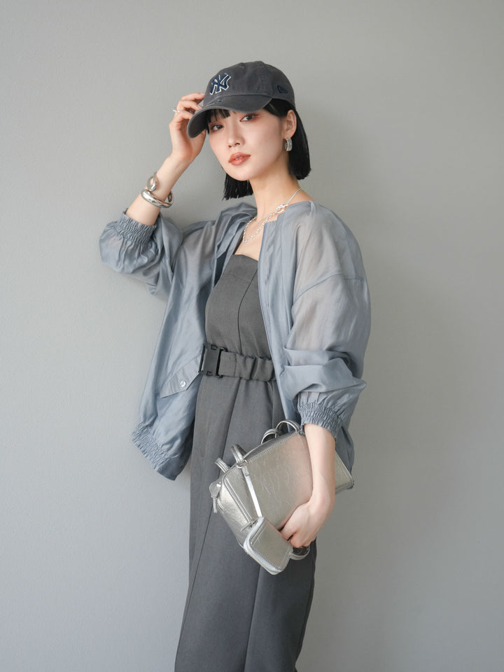 [SET]タックデザインシアーブルゾン+ヘザーツイルベルト付ベアサロペット(2set)