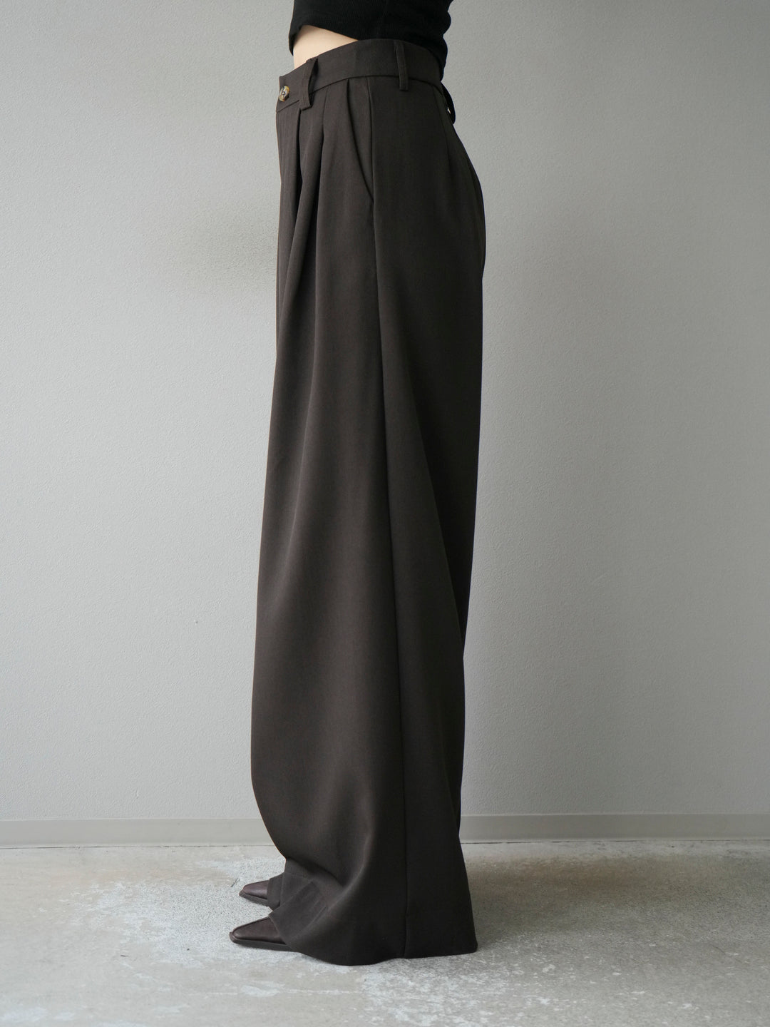 [予約]ダブルタックワイドパンツ/ブラウン