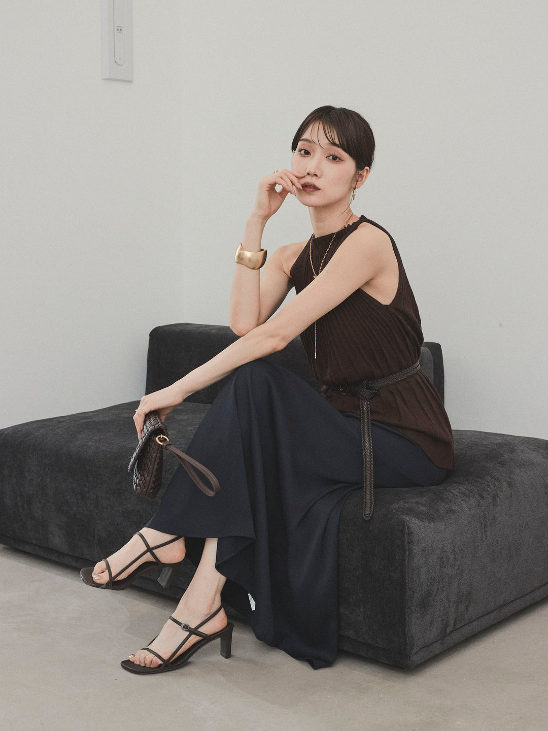 [予約]プリーツニットキャミソール/ブラウン