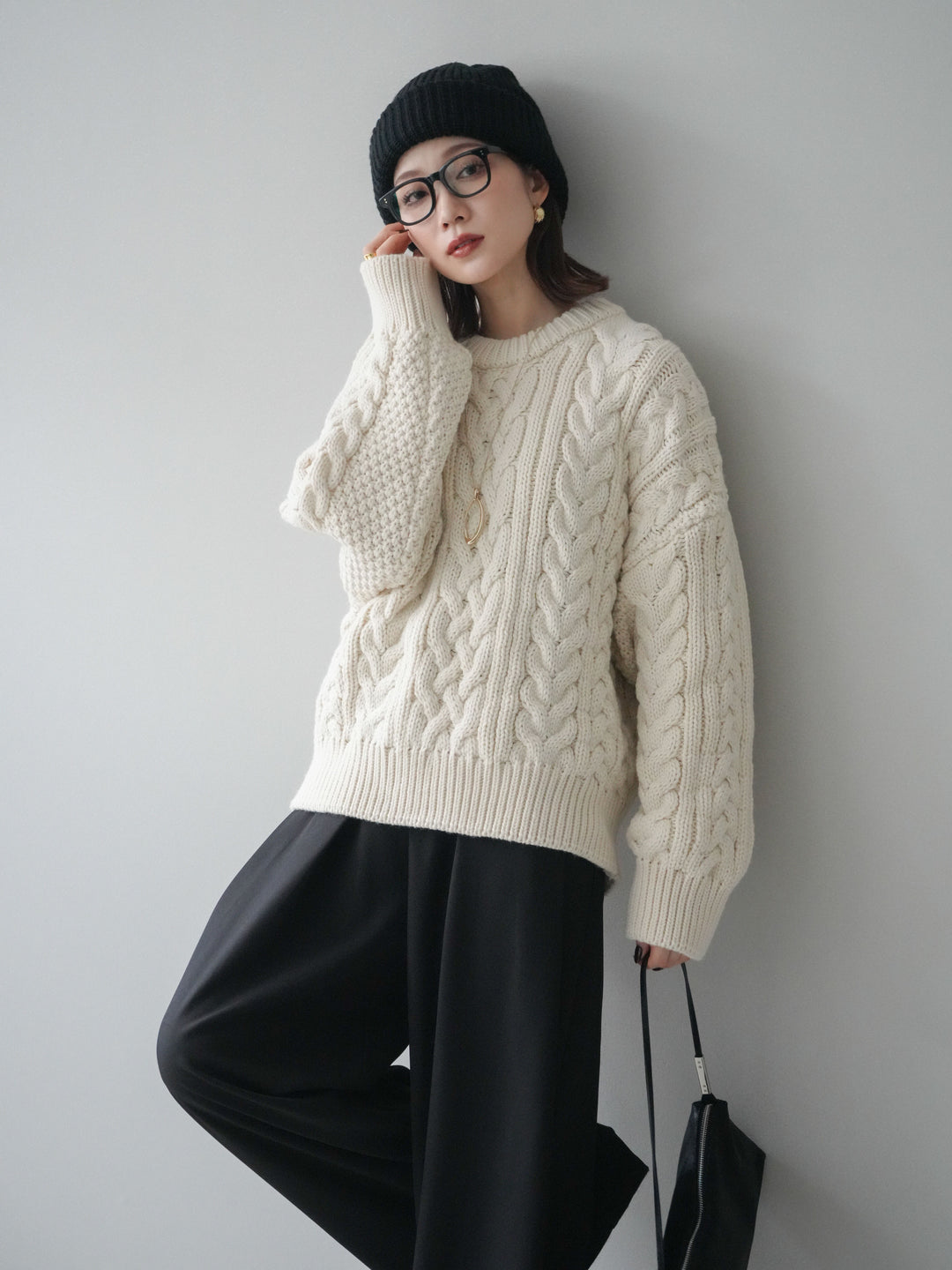 [予約]ボリュームケーブルニットプルオーバー/beige