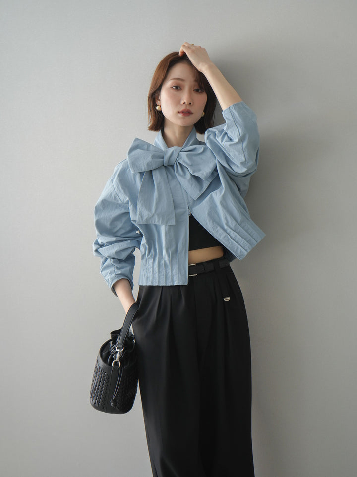 [SET]ボウタイ裾プリーツライトジャケット+ボウタイ裾プリーツライトジャケット(2set)