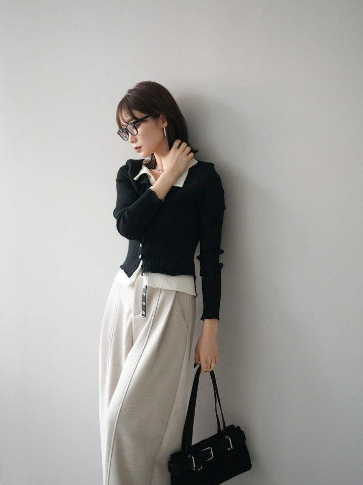 [予約]配色レイヤードリブニットカーディガン/black