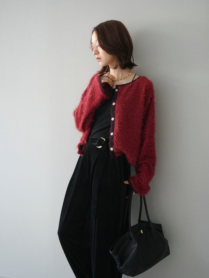 [予約]バイカラー2WAYシャギーニットカーディガン/red